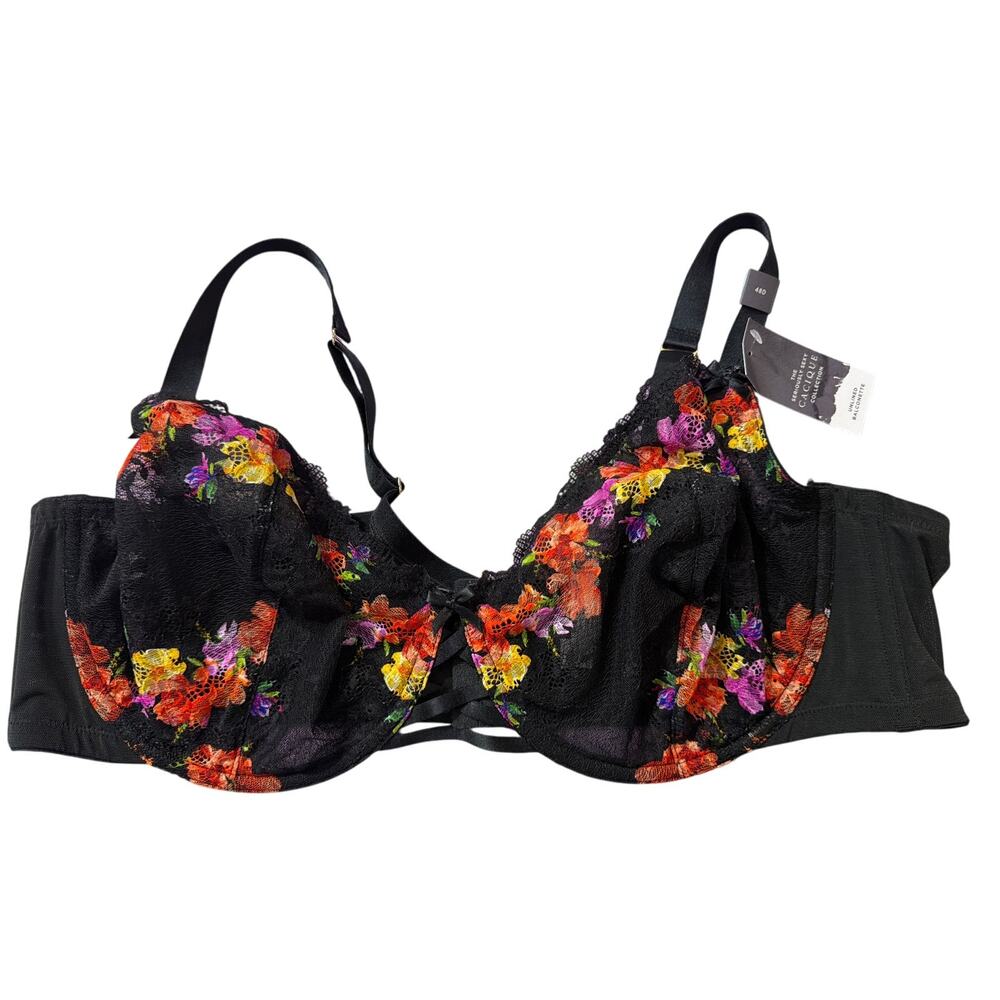 Cacique Women's Plus Size Black Floral Unlined Balconette Bra Size 48D New